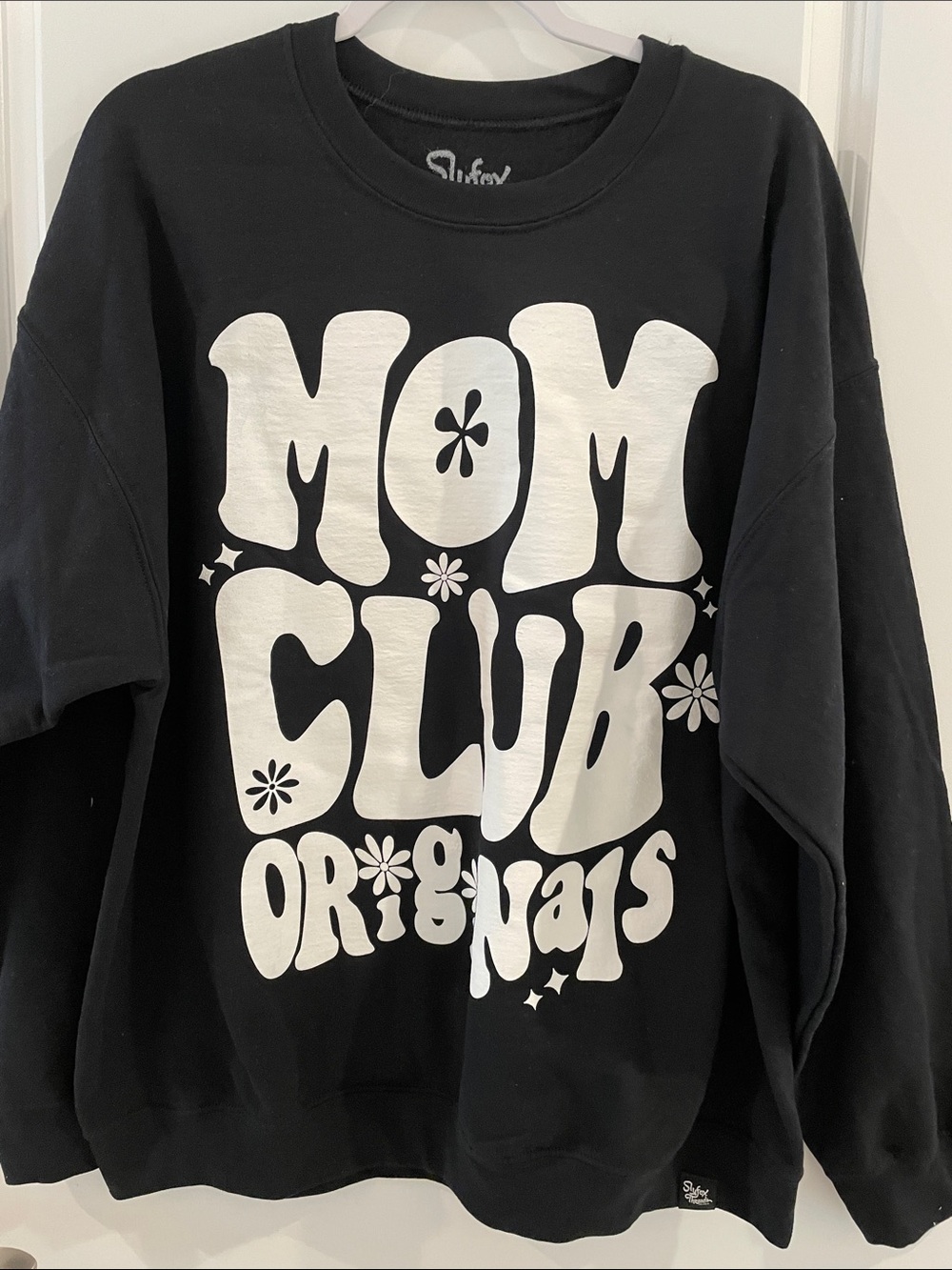 Mom Club Black women’s Sweatshirt with White Graphic